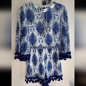 Luxxel Blue and White Romper